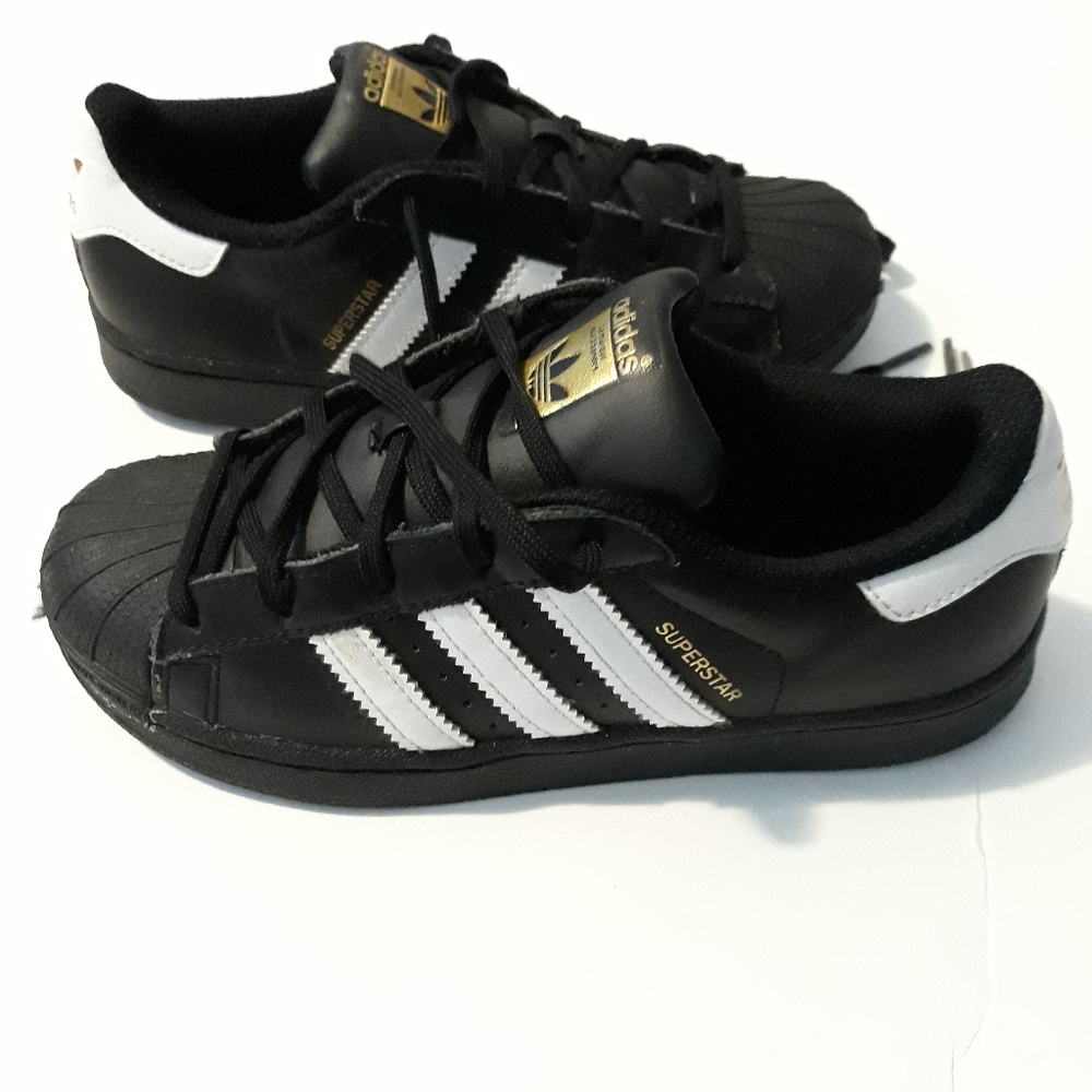 Adidas Superstar Black-White-Gold Little K…